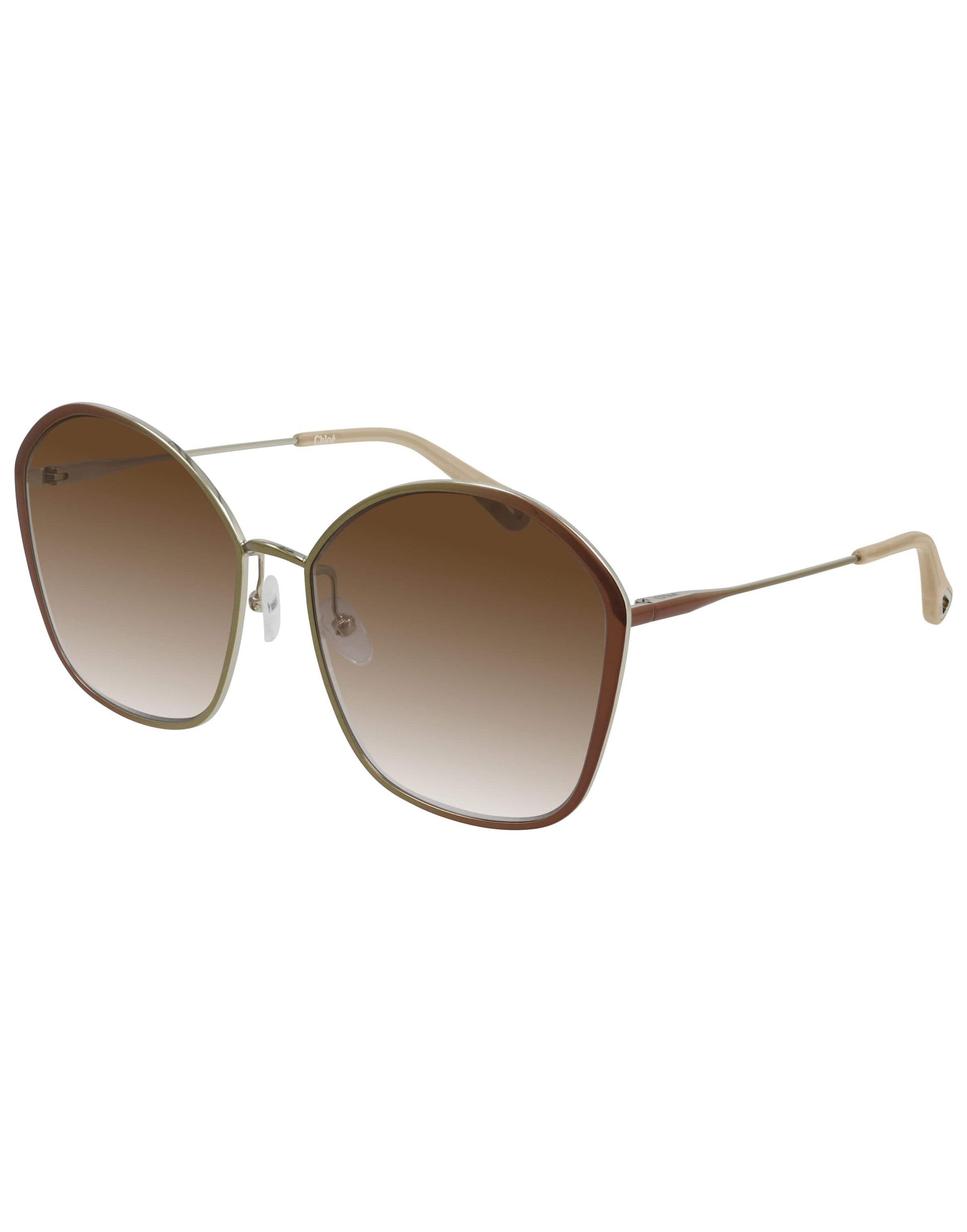 CHLOÉ-CH0015S 002 Geometric Metal Sunglasses-BROWN