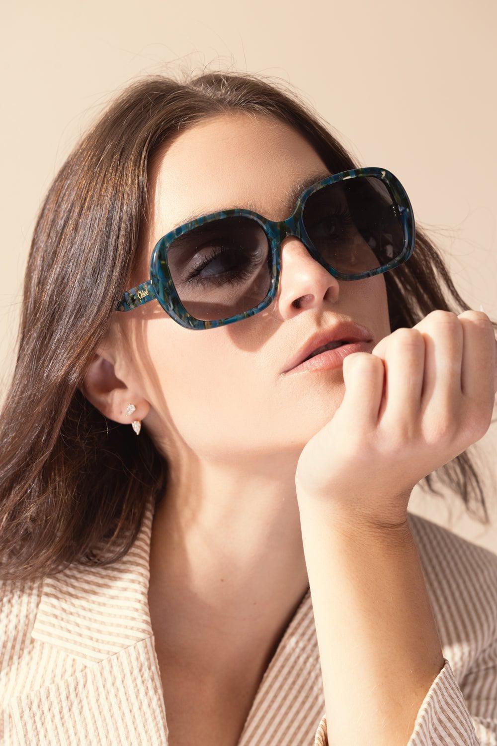 CHLOÉ-Patterened Square Sunglasses-GRN/GRY