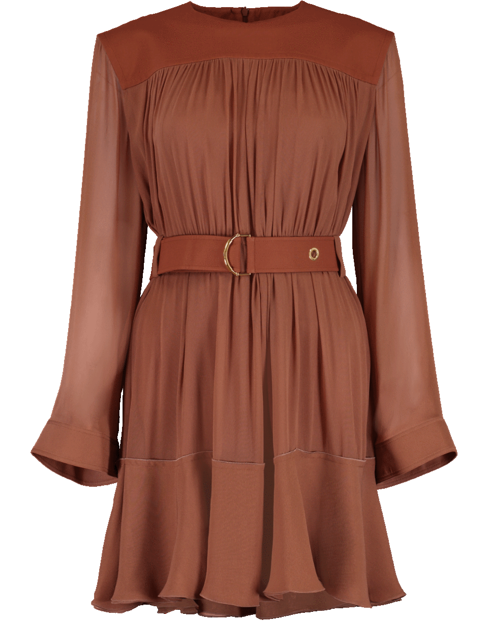 CHLOÉ-Belted Dress-BROWN