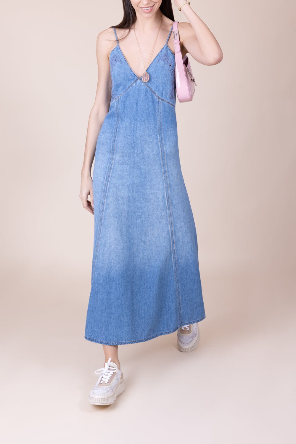 CHLOÉ-Long Flare Denim Dress-