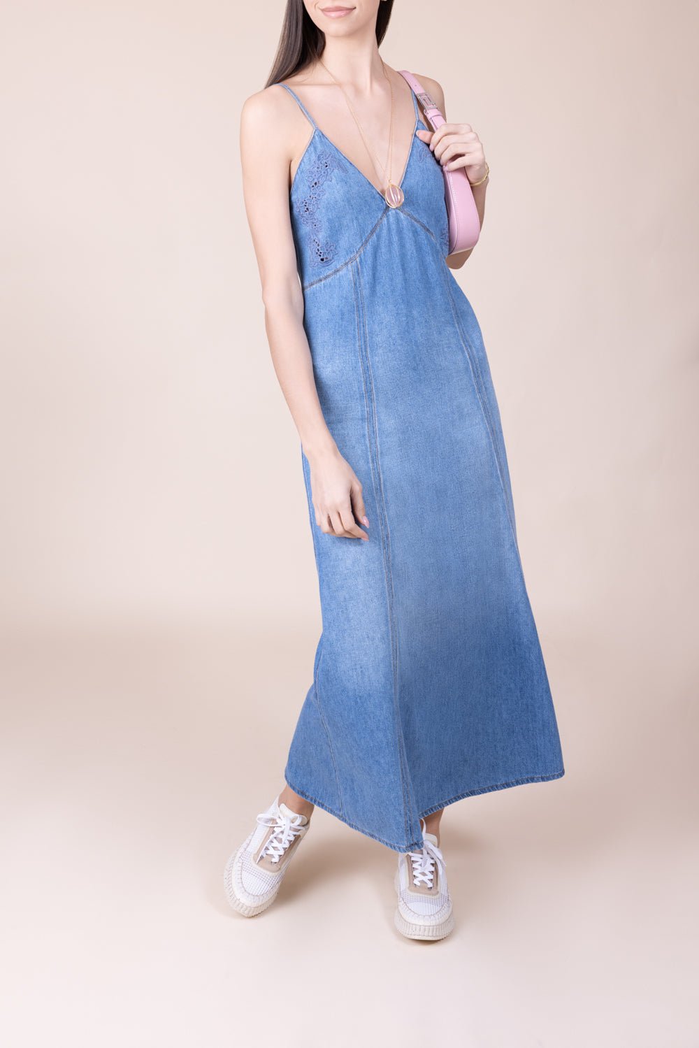 CHLOÉ-Long Flare Denim Dress-