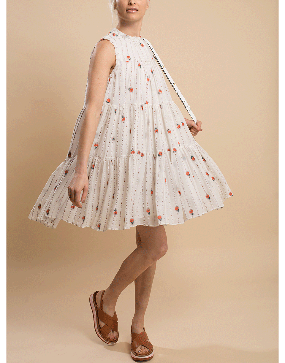 CHLOÉ-Sleeveless Tiered Flower Print A-Line Dress-MILK