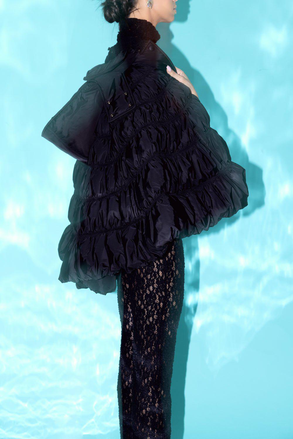 CHLOÉ-Puffer Cape Coat-BLACK