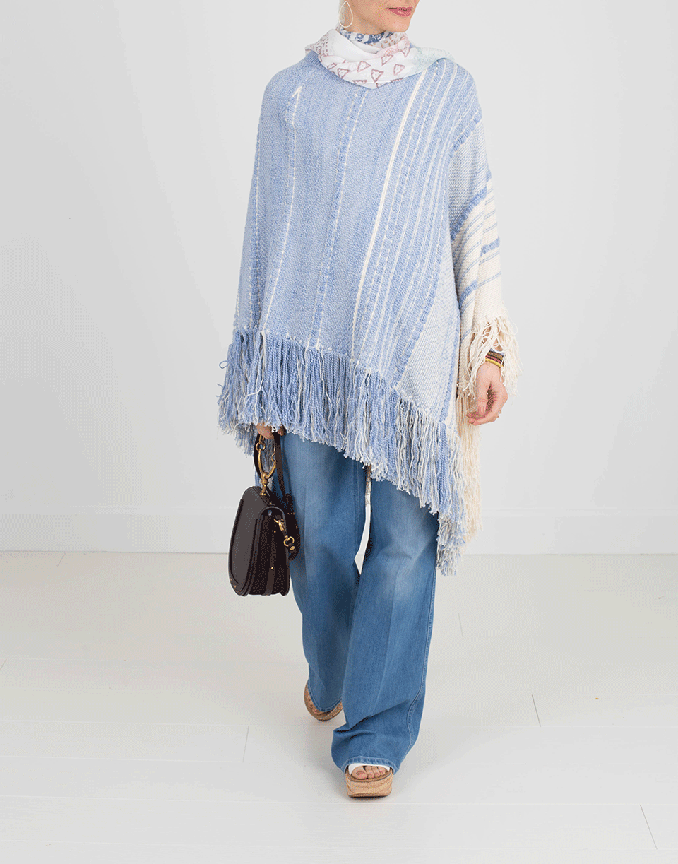 CHLOÉ-Fringed Degrade Poncho-BLUE