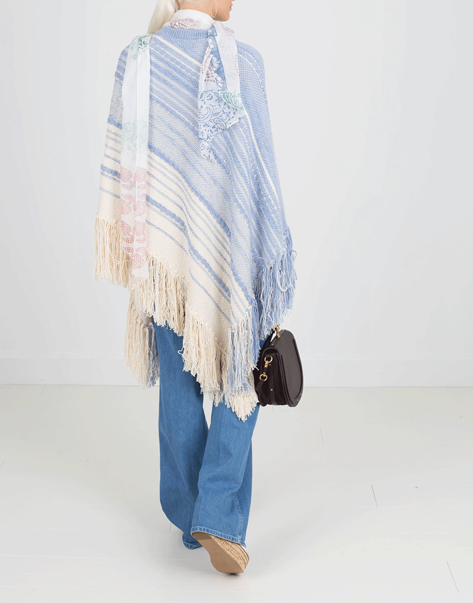 CHLOÉ-Fringed Degrade Poncho-BLUE