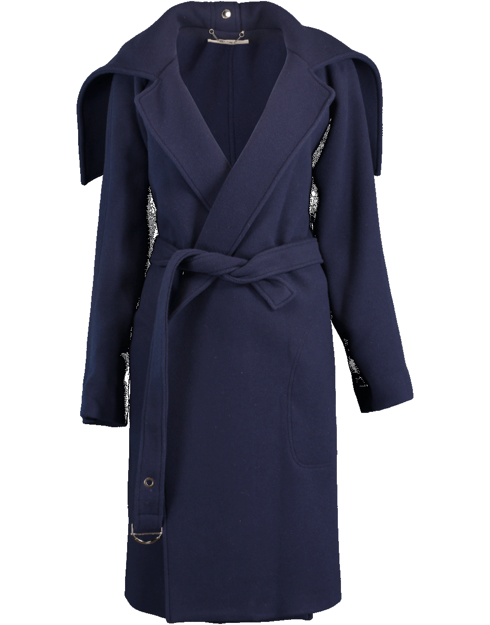 CHLOÉ-Belted Wool Wrap Coat-BLUE