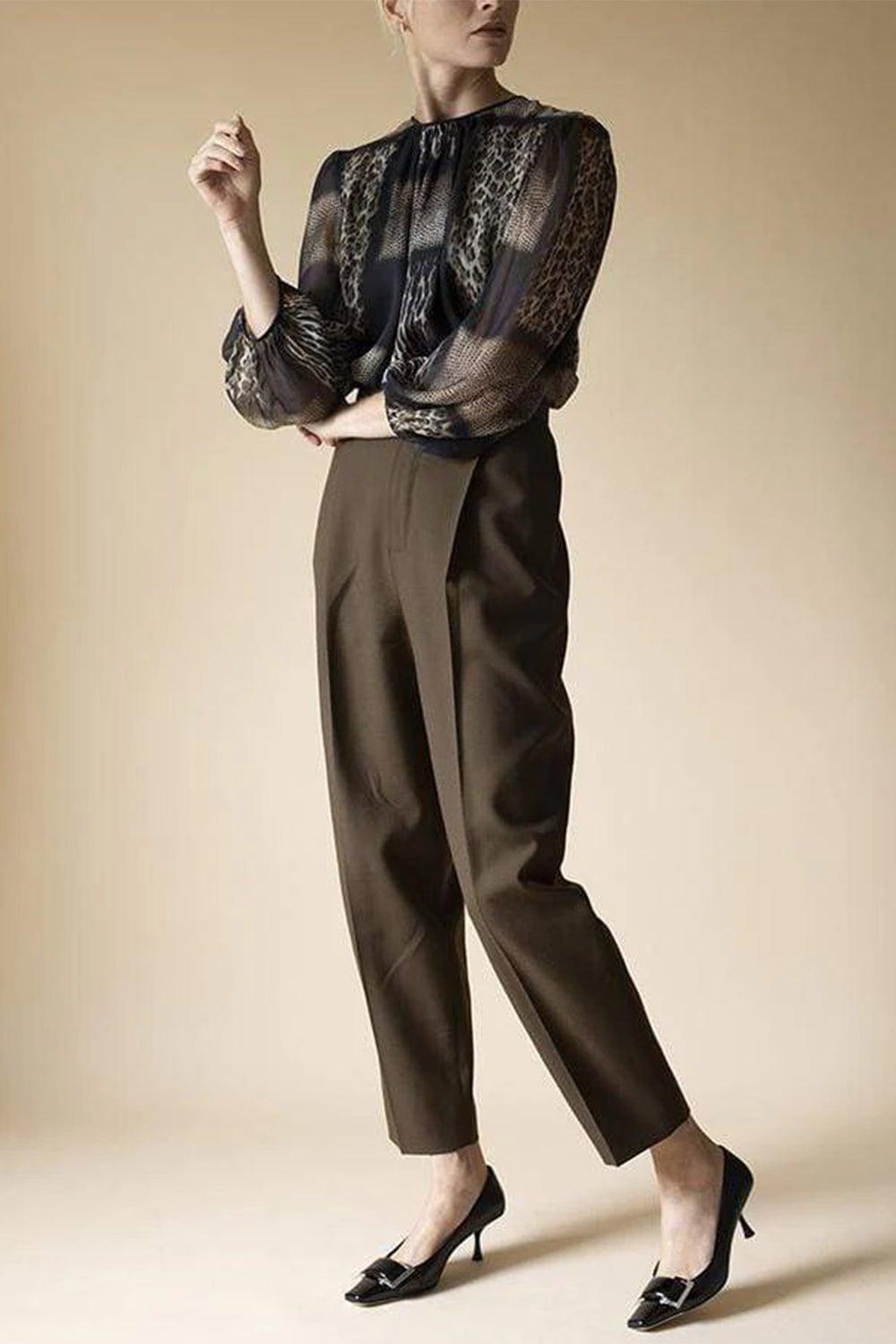 CHLOÉ-Front Pleated Wide Leg Pant-BROWN