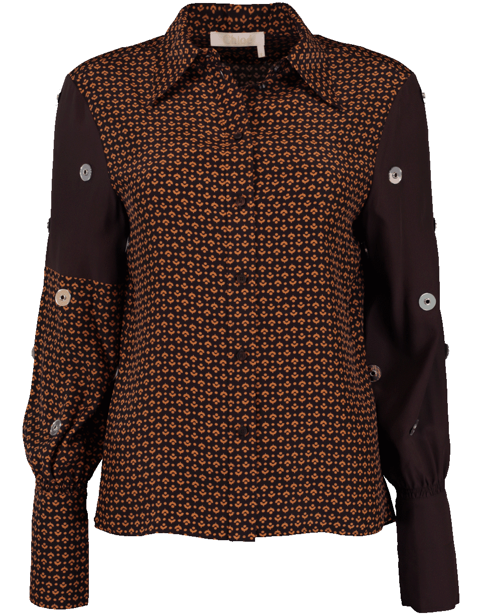 CHLOÉ-Embellished Print Blouse-BLK/BRWN