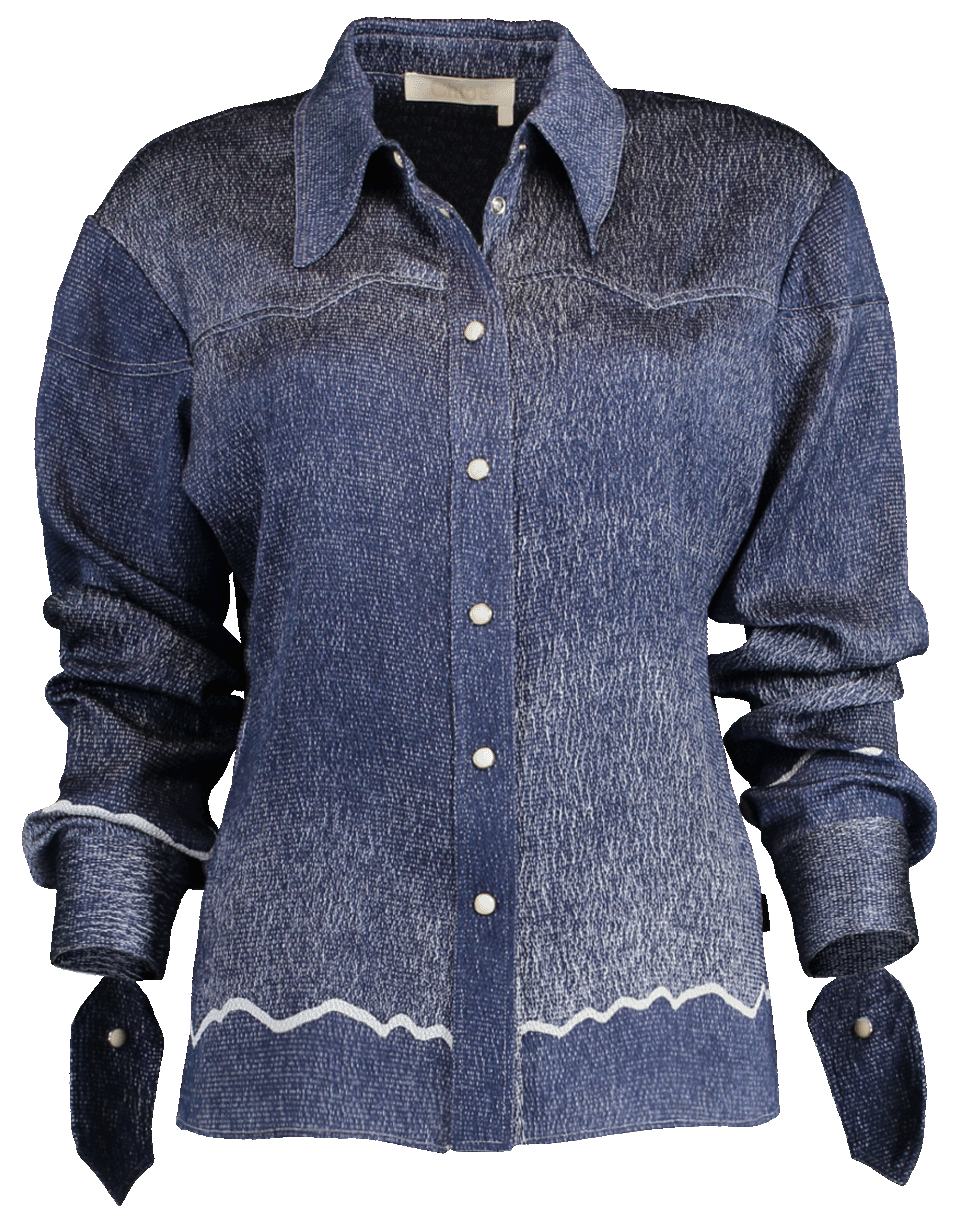 CHLOÉ-Cowboy-Inspired Ombré Silk Seersucker Shirt-