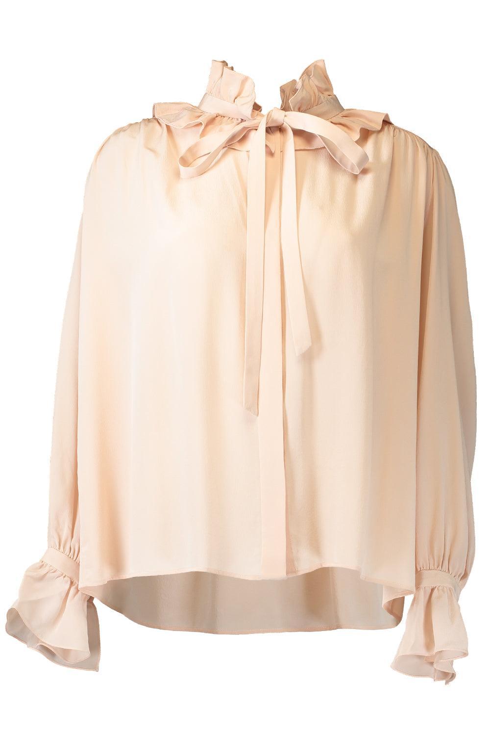  Tie Front Ruffle Blouse-PINK-34-CLOTHINGTOPBLOUSE-CHLOÉ 