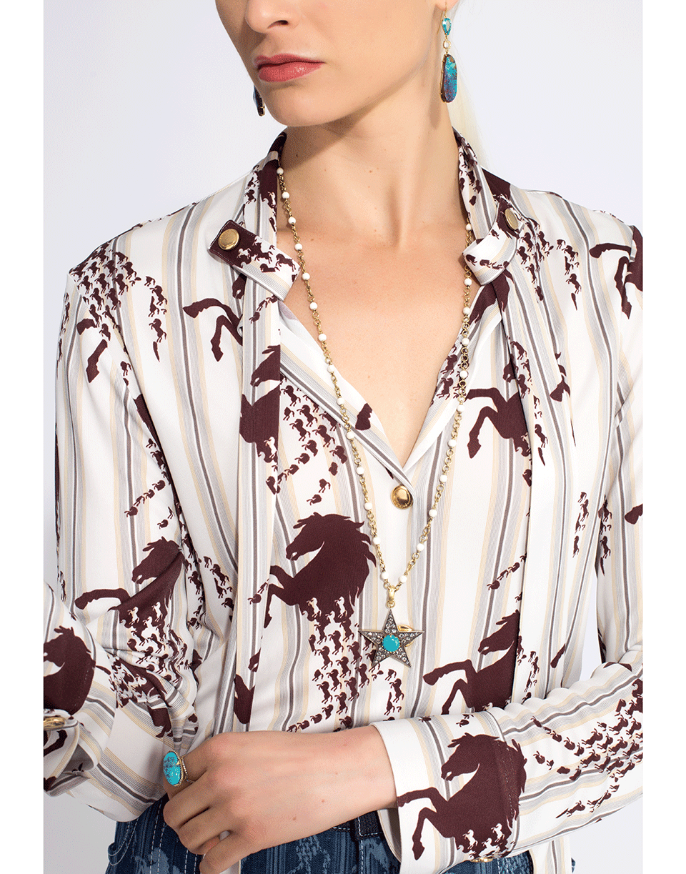 CHLOÉ-Striped Horse Neck Tie Blouse-