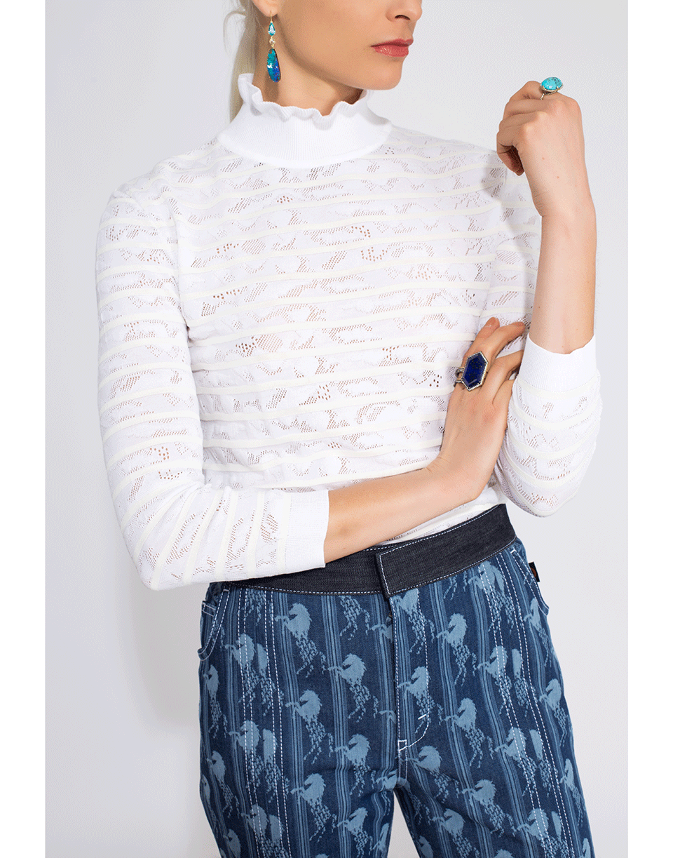 CHLOÉ-Lace Insert Turtleneck Top-