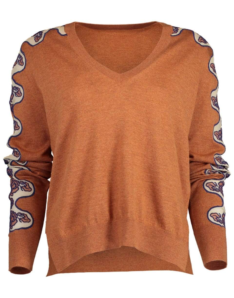 CHLOÉ-Embroidered Sleeve V-Neck Sweater-