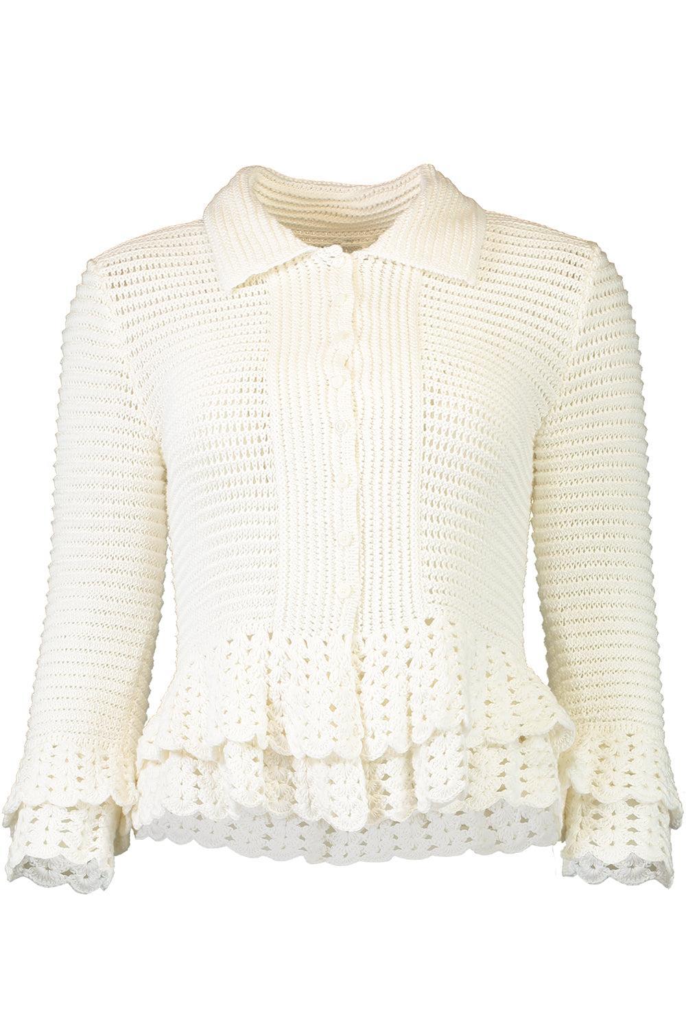 Fitted Ruffle Cardigan-WHITE-XS-CLOTHINGTOPKNITS-CHLOÉ