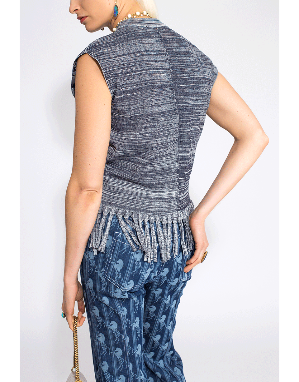 CHLOÉ-High Neck Fringe Bottom Knit Top-
