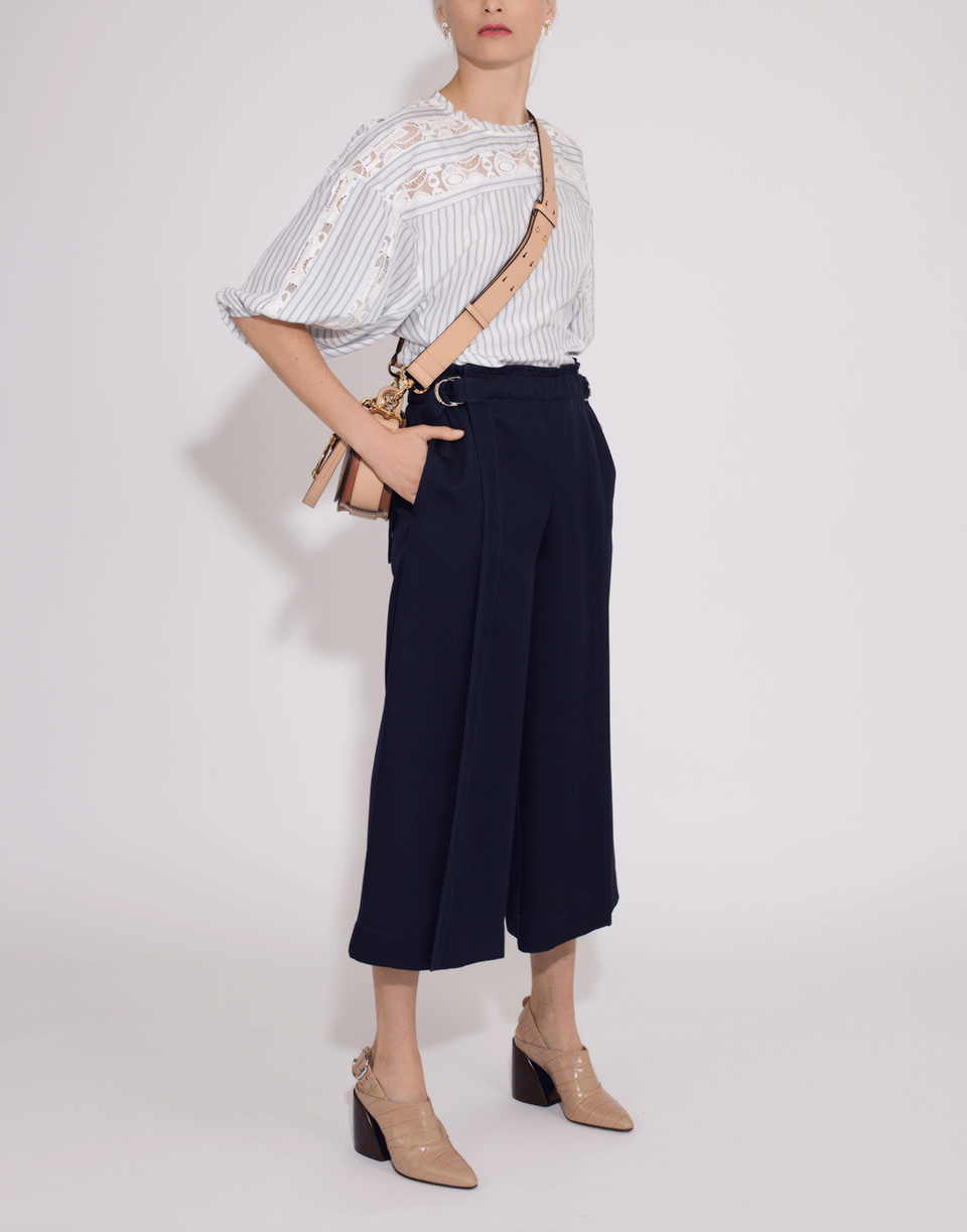 CHLOÉ-Poplin Lace Striped Blouse-