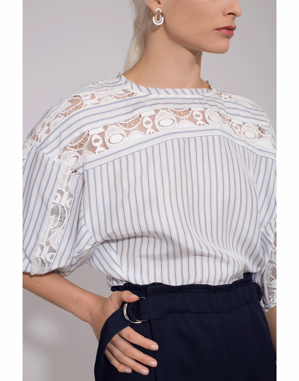 CHLOÉ-Poplin Lace Striped Blouse-