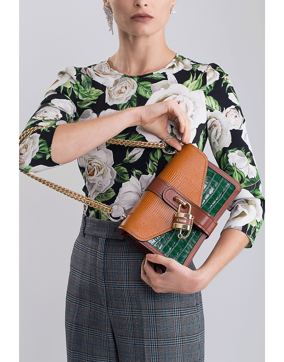 CHLOÉ-Brown and Green Aby Chain Colorblock Shoulder Bag-BRN/GRN
