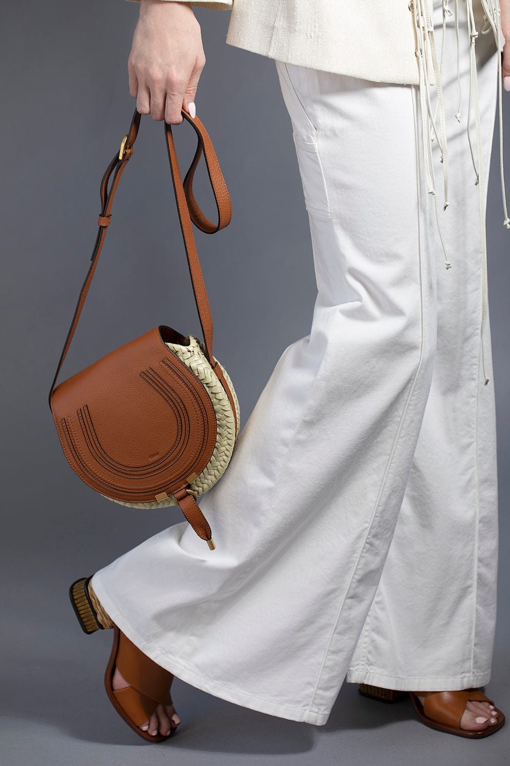 CHLOÉ-Marcie Panier Mini Saddle-TAN