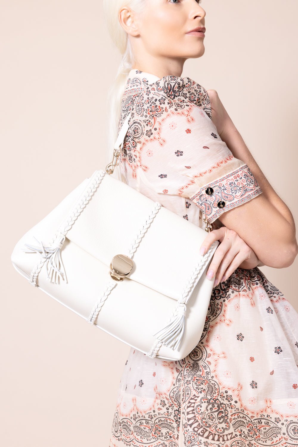 CHLOÉ-Medium Penelope Shoulder Bag-WHITE