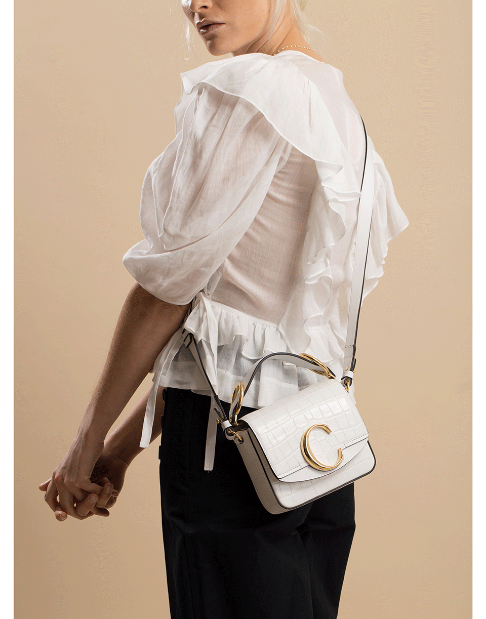 CHLOÉ-White Croco Effect Mini Chloe C Bag-WHITE