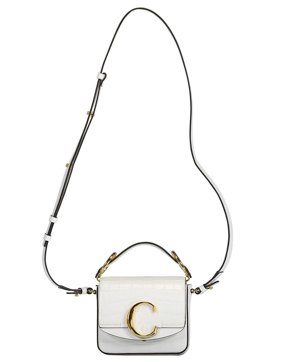 CHLOÉ-White Croco Effect Mini Chloe C Bag-WHITE