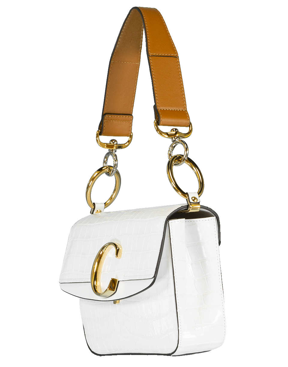 CHLOÉ-Small Chloe C Double Worn Embossed Crocodile Bag-WHITE