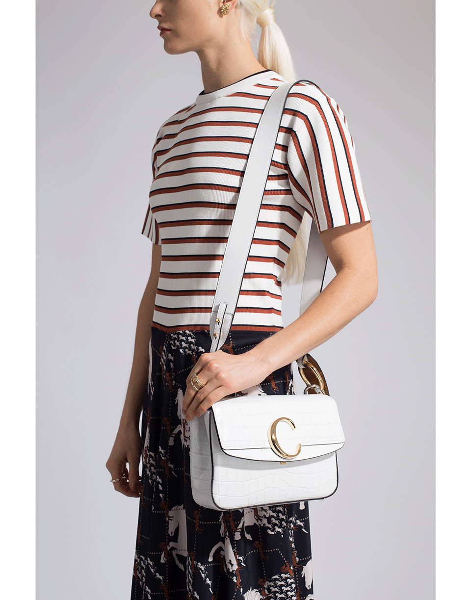 CHLOÉ-Small Chloe C Double Worn Embossed Crocodile Bag-WHITE