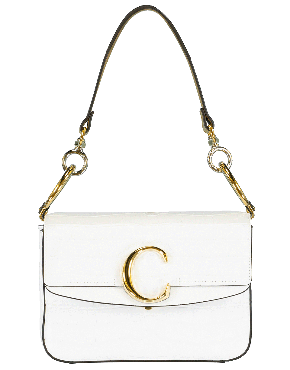 CHLOÉ-Small Chloe C Double Worn Embossed Crocodile Bag-WHITE