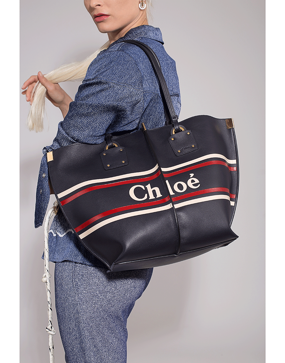 CHLOÉ-Vick Stripe Chloe Logo Tote-BLUE