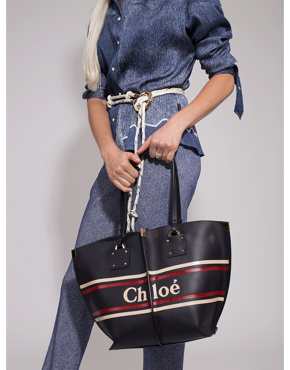CHLOÉ-Vick Stripe Chloe Logo Tote-BLUE