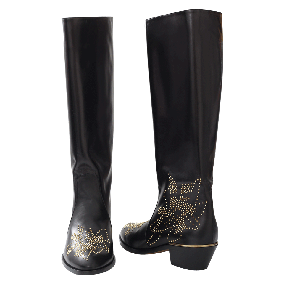 CHLOÉ-Flat Gold Susanna Stud Boot-
