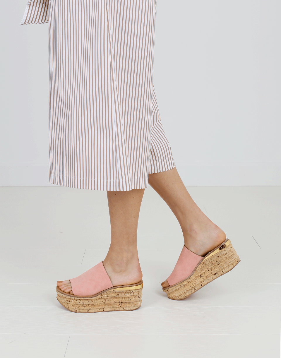 CHLOÉ-Suede Cork Wedge Slide-