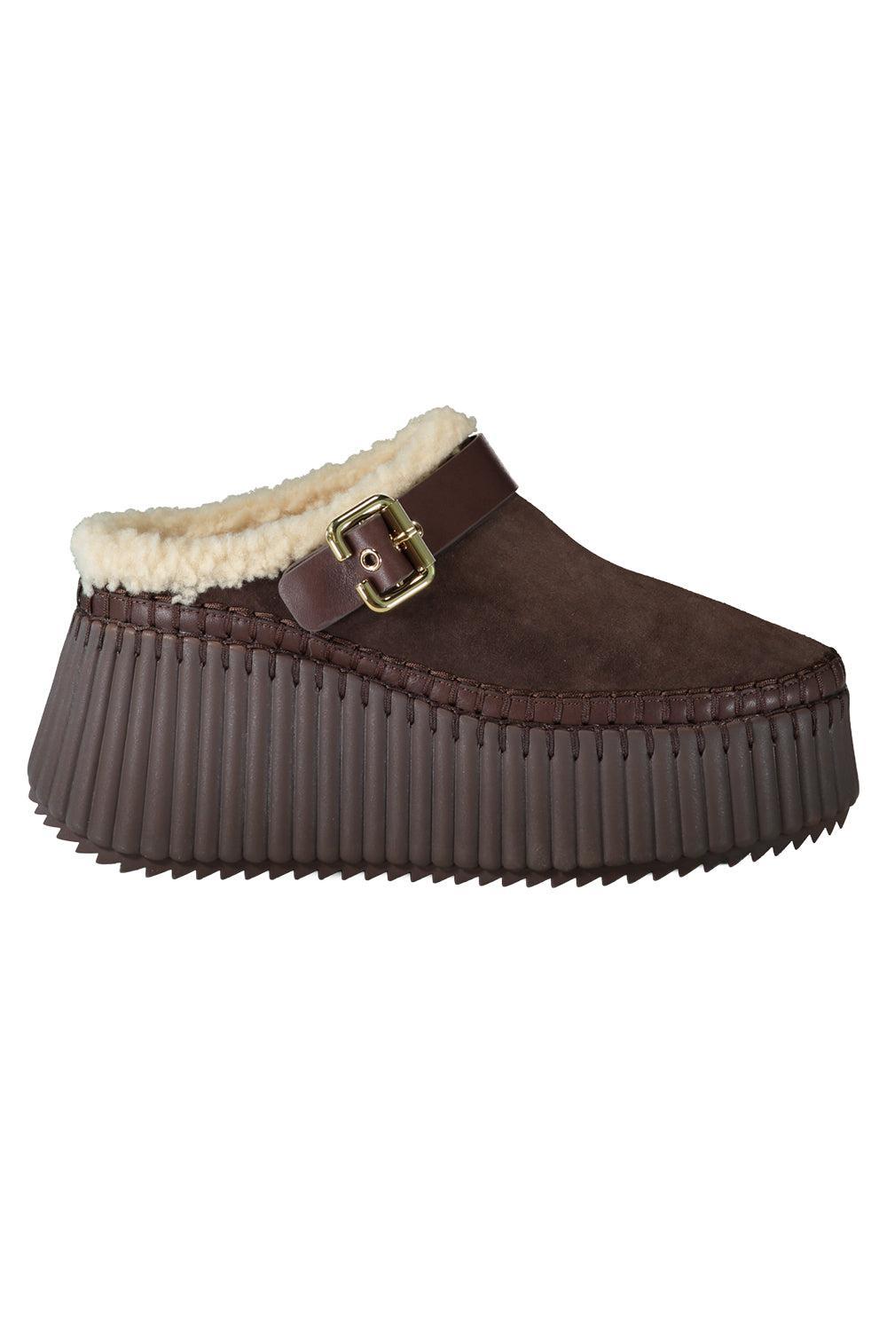 Nama Wedge Platform Mule - Sharp Brown-BROWN-37-SHOEMULE-CHLOÉ