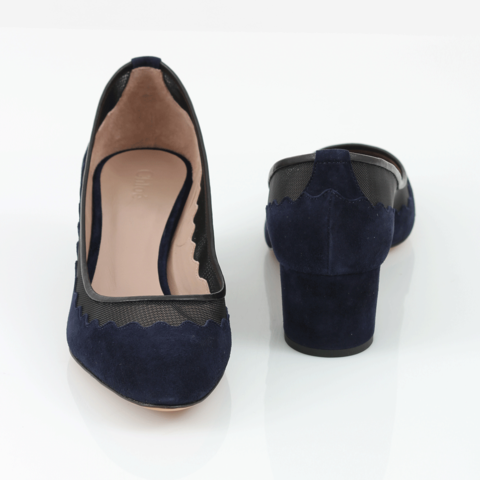 CHLOÉ-Scallop Navy Suede Pump-