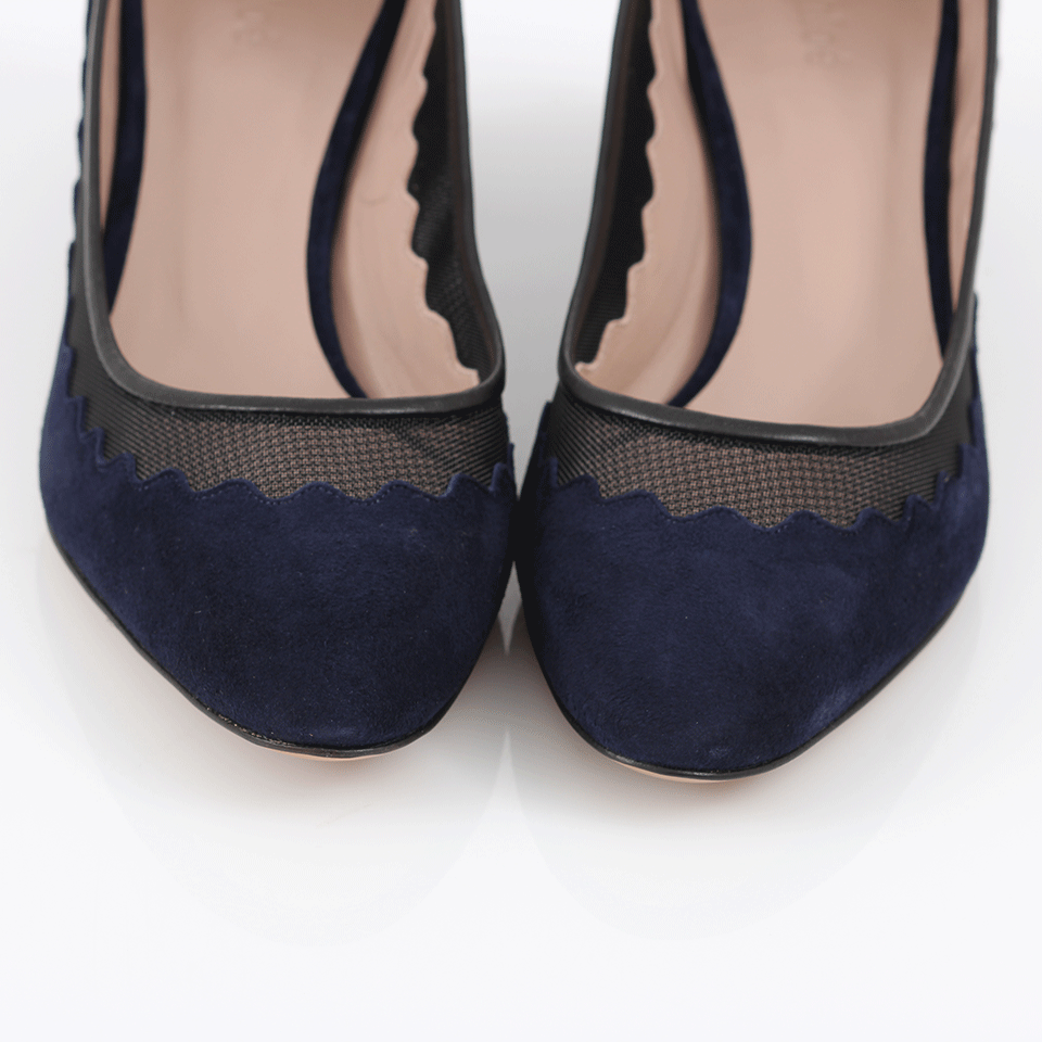 CHLOÉ-Scallop Navy Suede Pump-