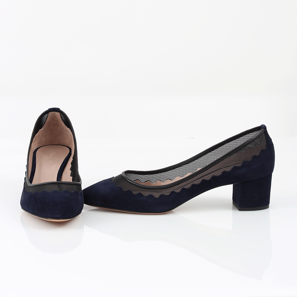 CHLOÉ-Scallop Navy Suede Pump-