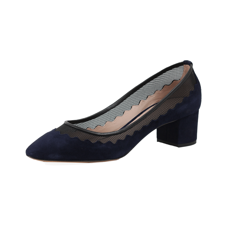 CHLOÉ-Scallop Navy Suede Pump-