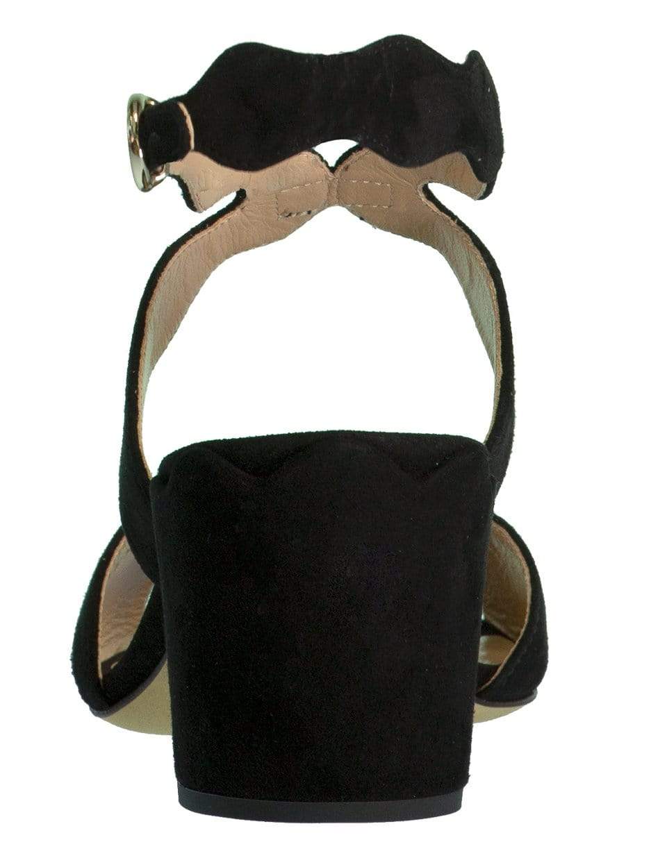 CHLOÉ-Black Scallop Chunky Heel Sandal-