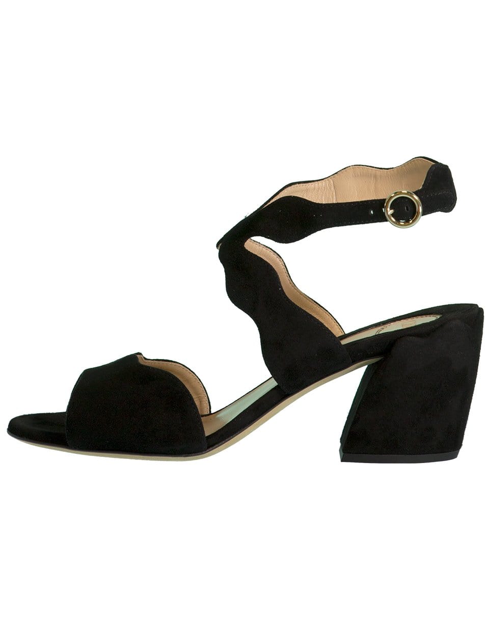 CHLOÉ-Black Scallop Chunky Heel Sandal-