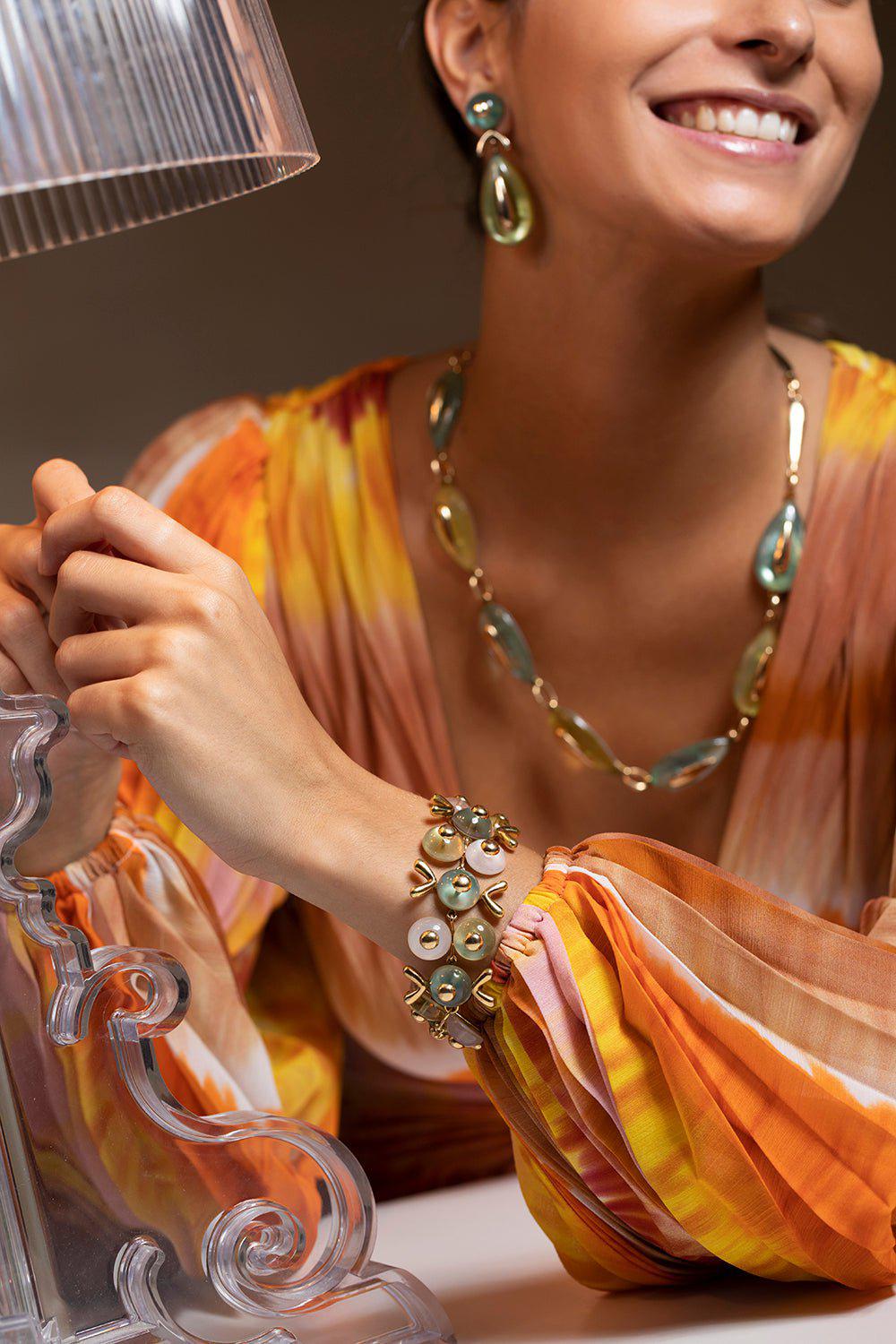 CHRIS DAVIES-Citrine and Rose Quartz Bracelet-YELLOW GOLD