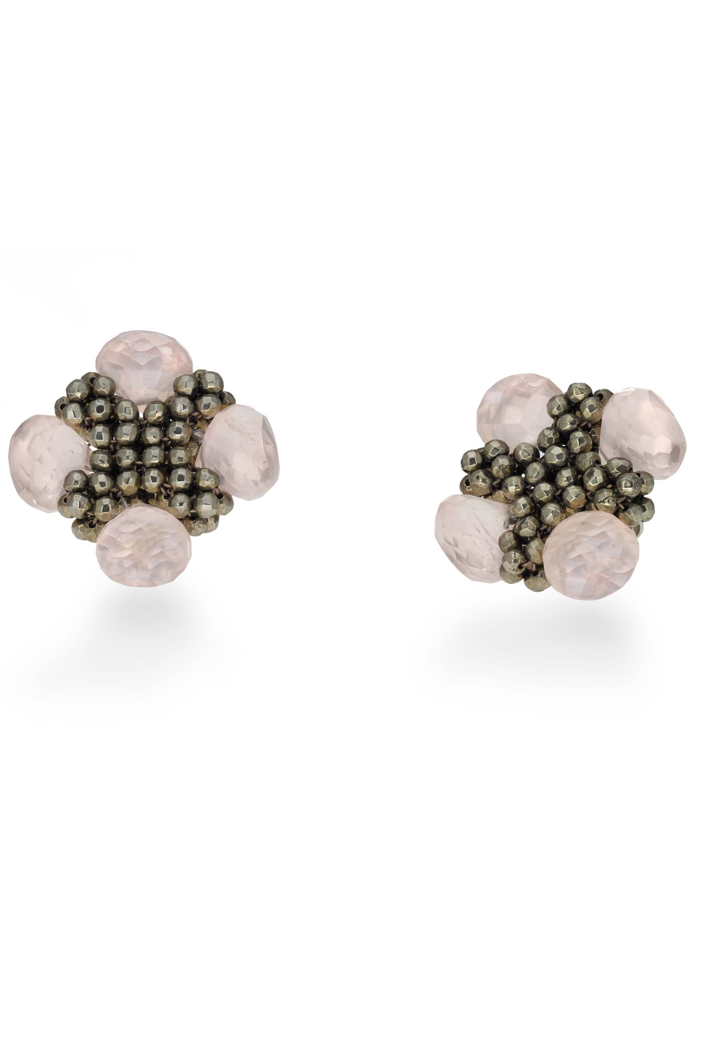 CHRIS DAVIES-Rose Quartz Four Winds Earclips-WHITE GOLD