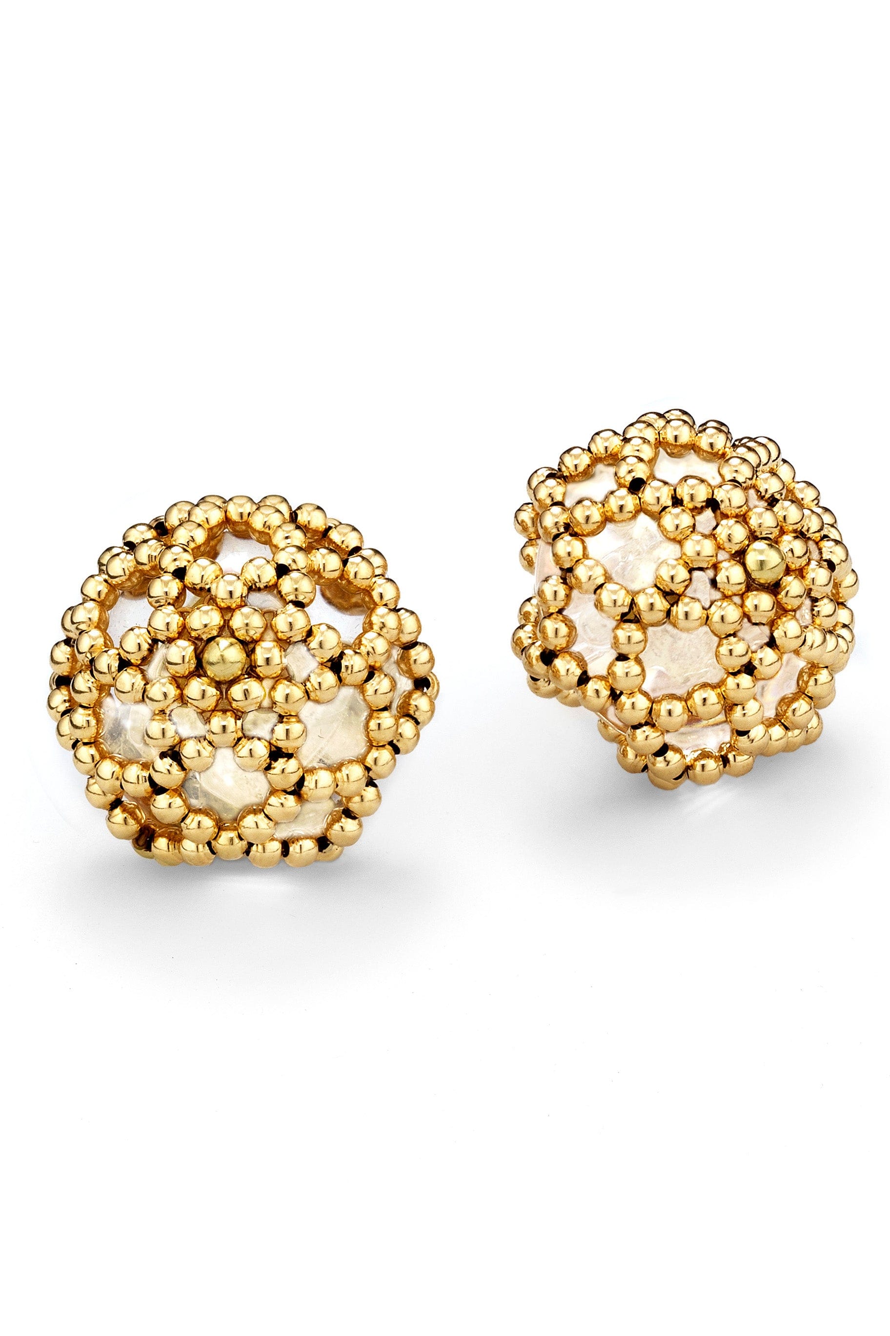 CHRIS DAVIES-Rock Crystal Earclips-YELLOW GOLD