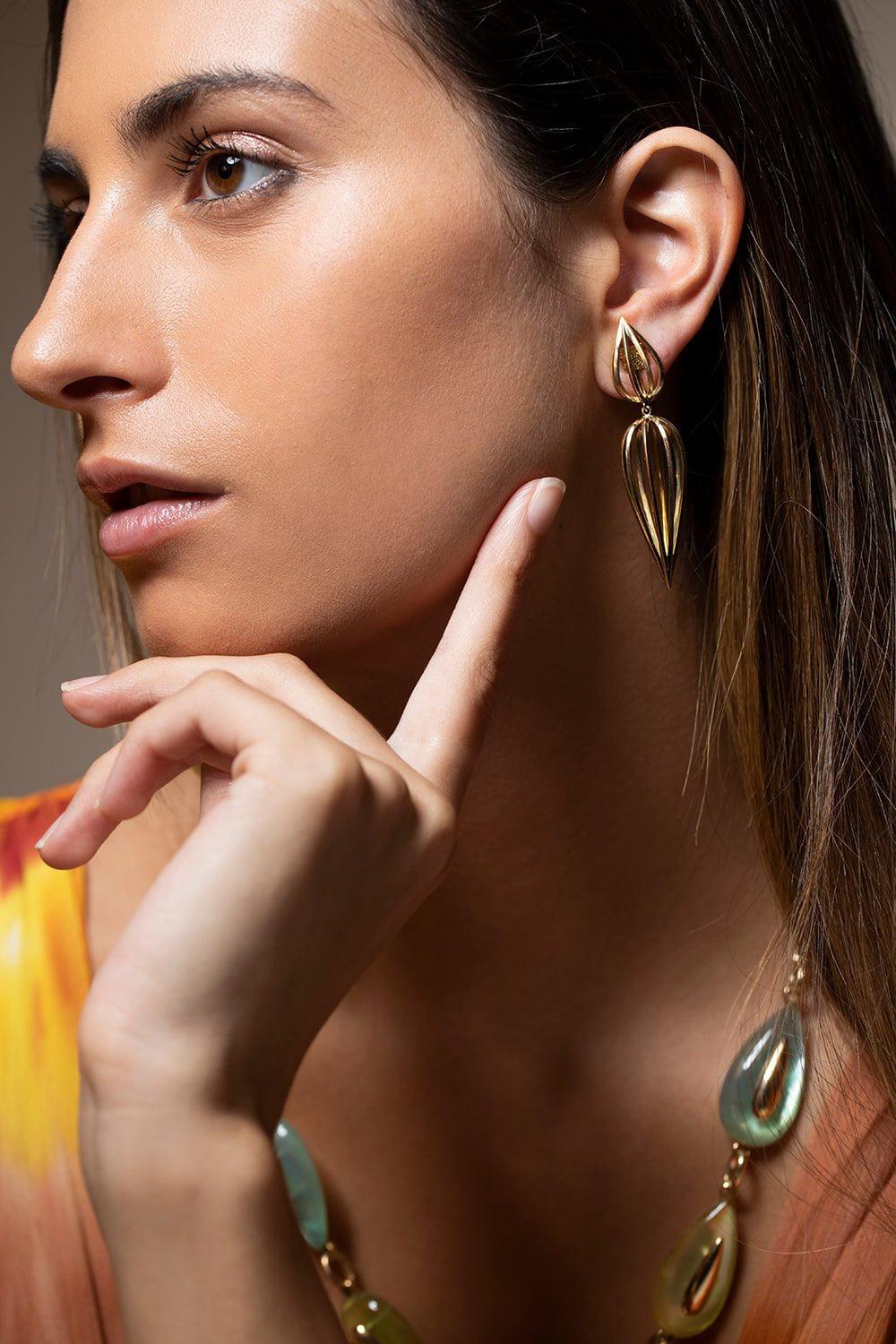 CHRIS DAVIES-Vaulted Pear Drop Clip Earrings-YELLOW GOLD