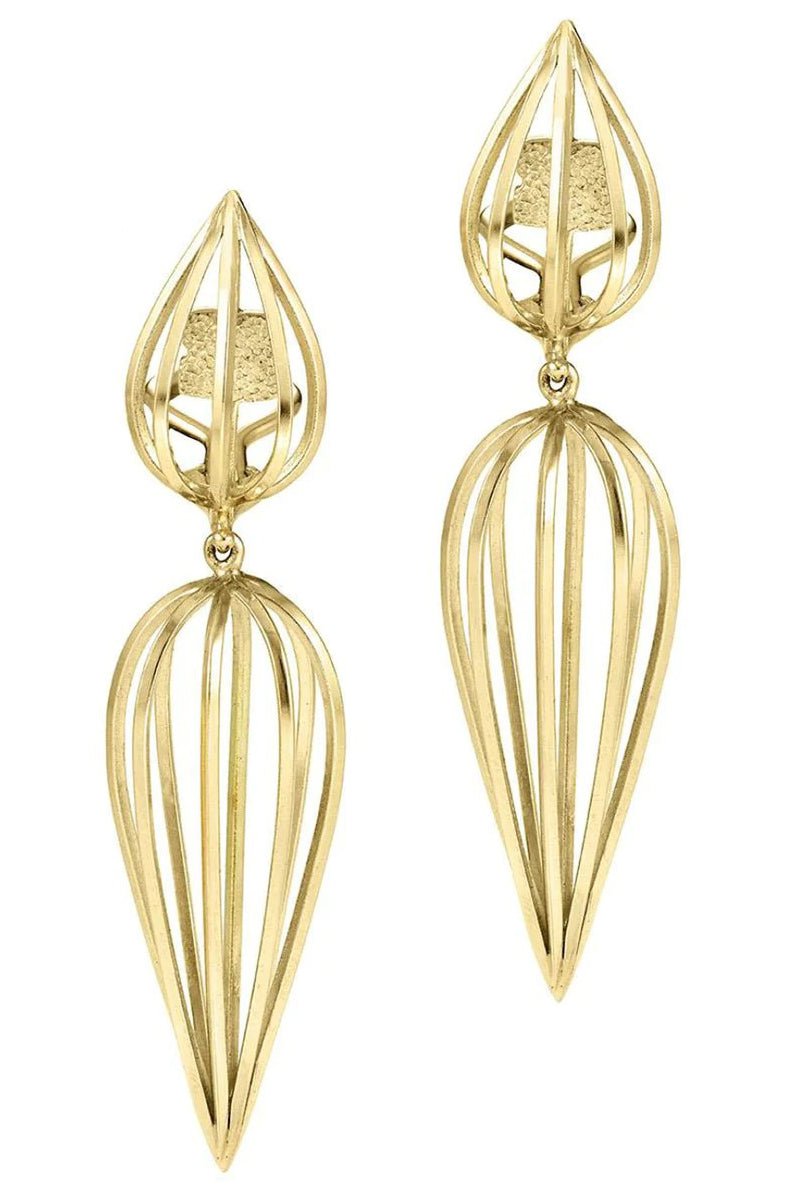CHRIS DAVIES-Vaulted Pear Drop Clip Earrings-YELLOW GOLD