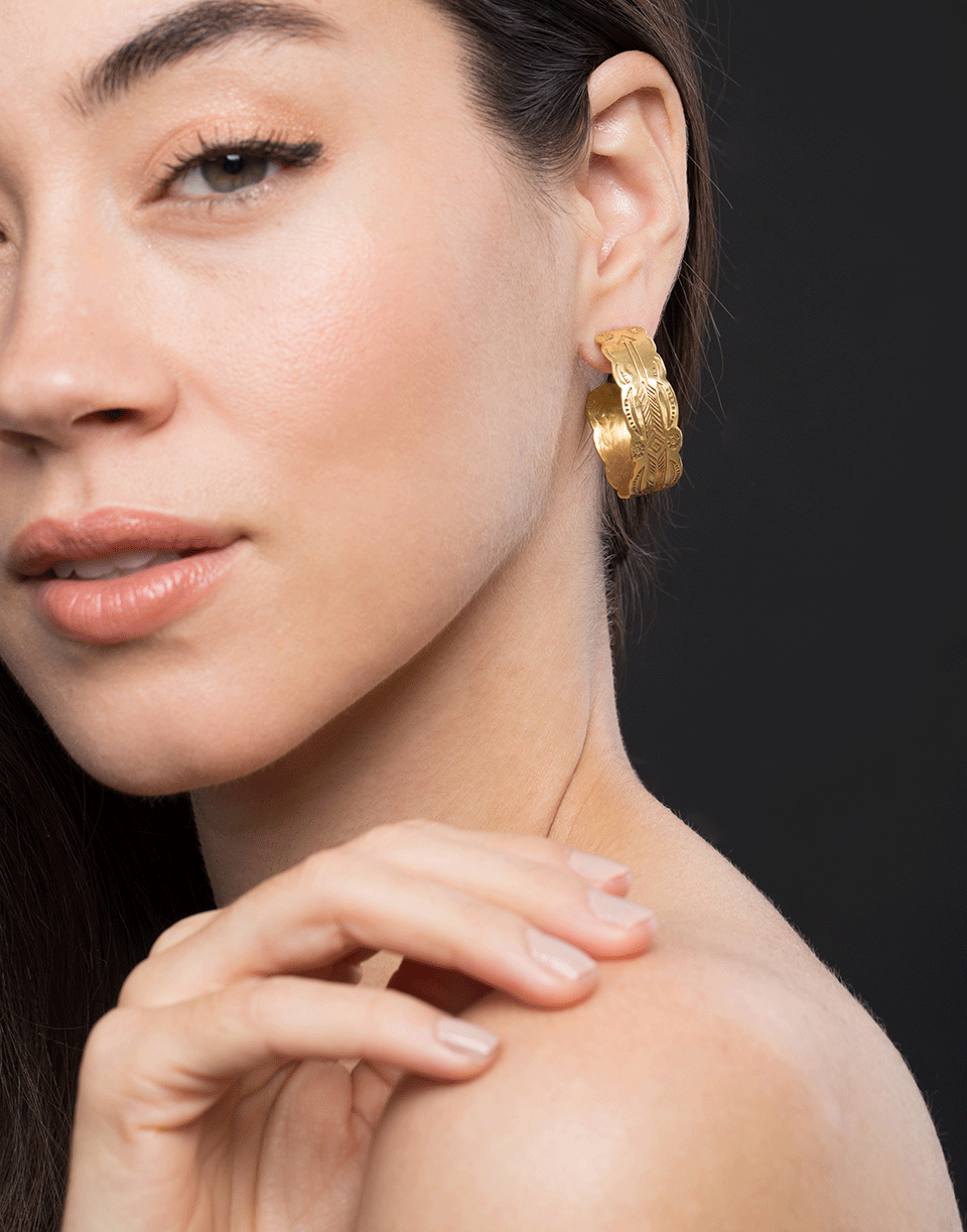CHRISTINA ALEXIOU-Native American Design Hoops-YELLOW GOLD