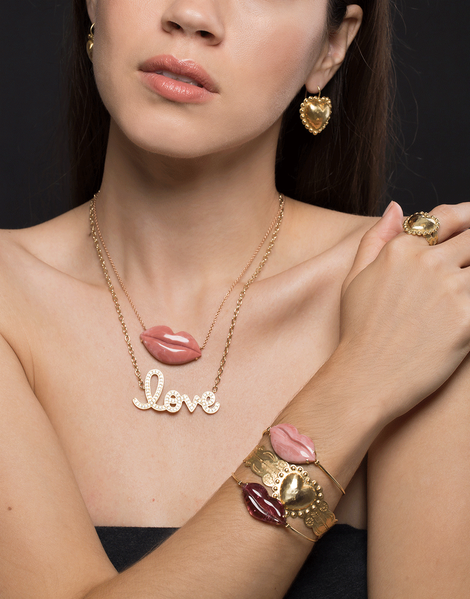 CHRISTINA ALEXIOU-Rhodochrosite Lip Necklace-ROSE GOLD