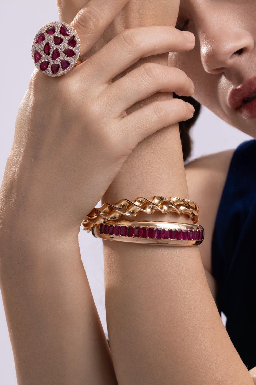 White Enamel Twist Bracelet-YELLOW GOLD-JEWELRYFINE JEWELBRACELET O-CICADA