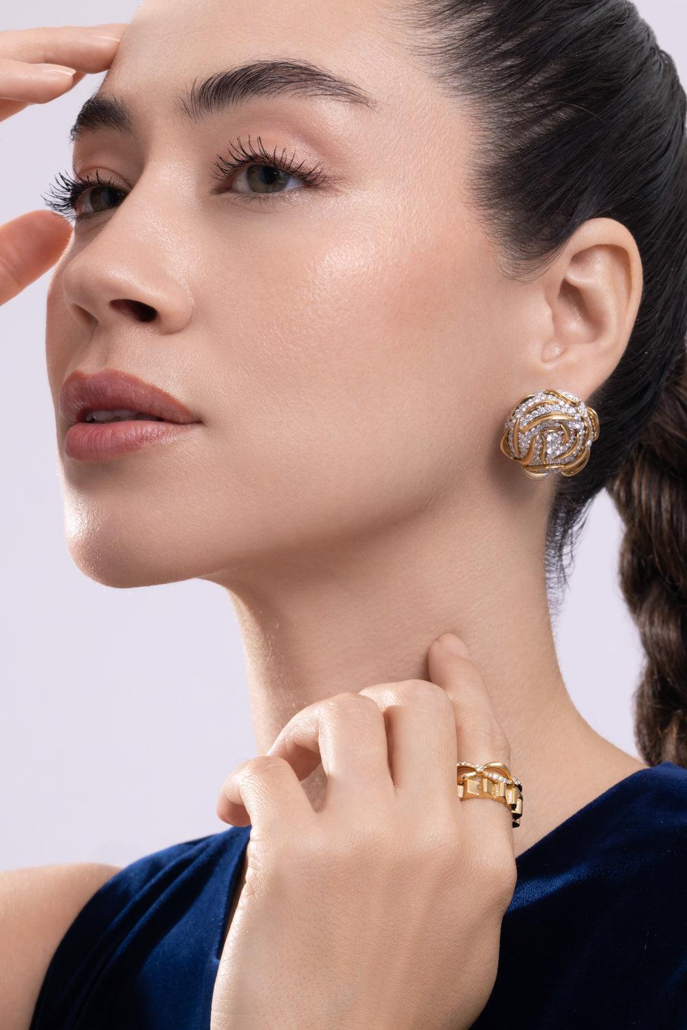 Diamond Rose Earrings-YELLOW GOLD-JEWELRYFINE JEWELEARRING-CICADA