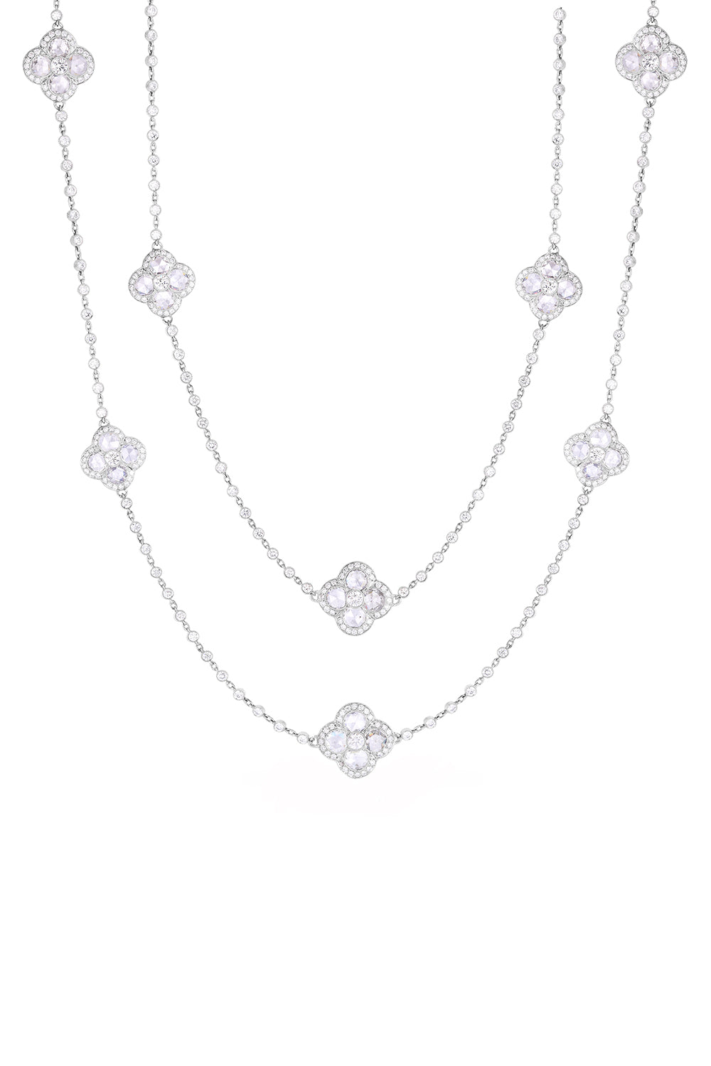Diamond Floral Chain Necklace-PLATINUM-40-JEWELRYFINE JEWELNECKLACE O-CICADA